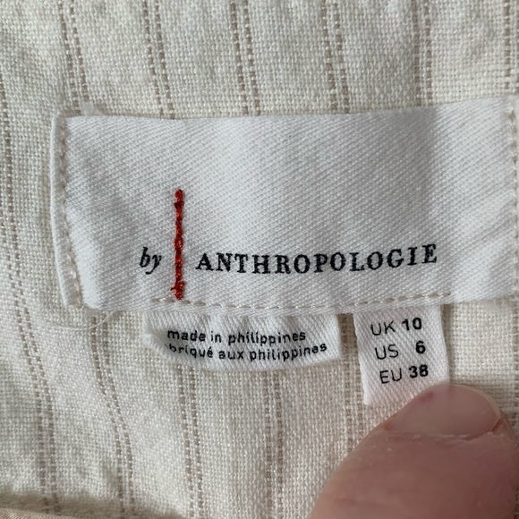 Anthropologie Palm Beach Linen Blend Wide Leg Crop Cream Pinstripe Belted Pant - Picture 10 of 16